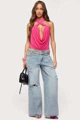 Maise Backless Cowl Neck Crisscross Top
