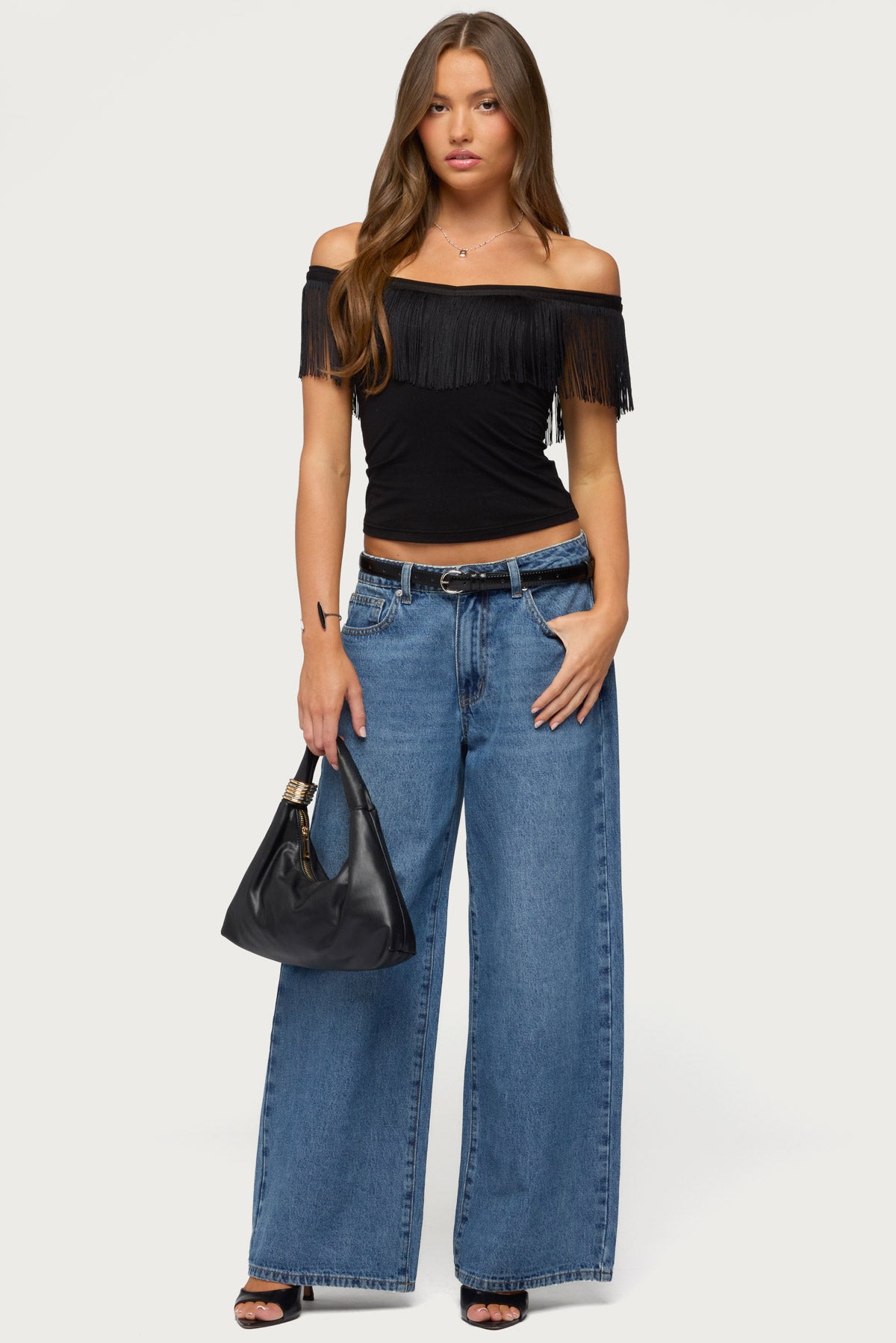 Catelina Fringe Off Shoulder Top – edikted