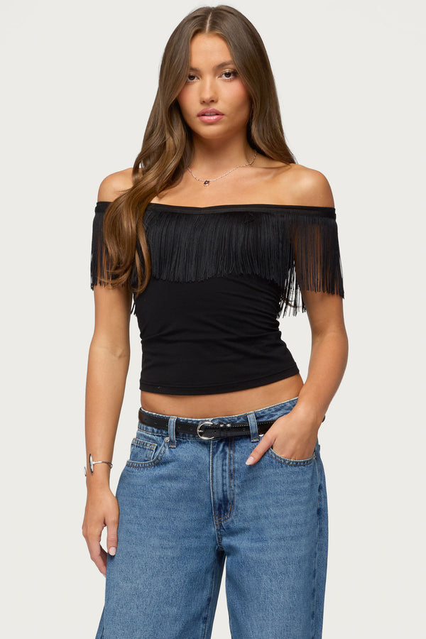 Catelina Fringe Off Shoulder Top