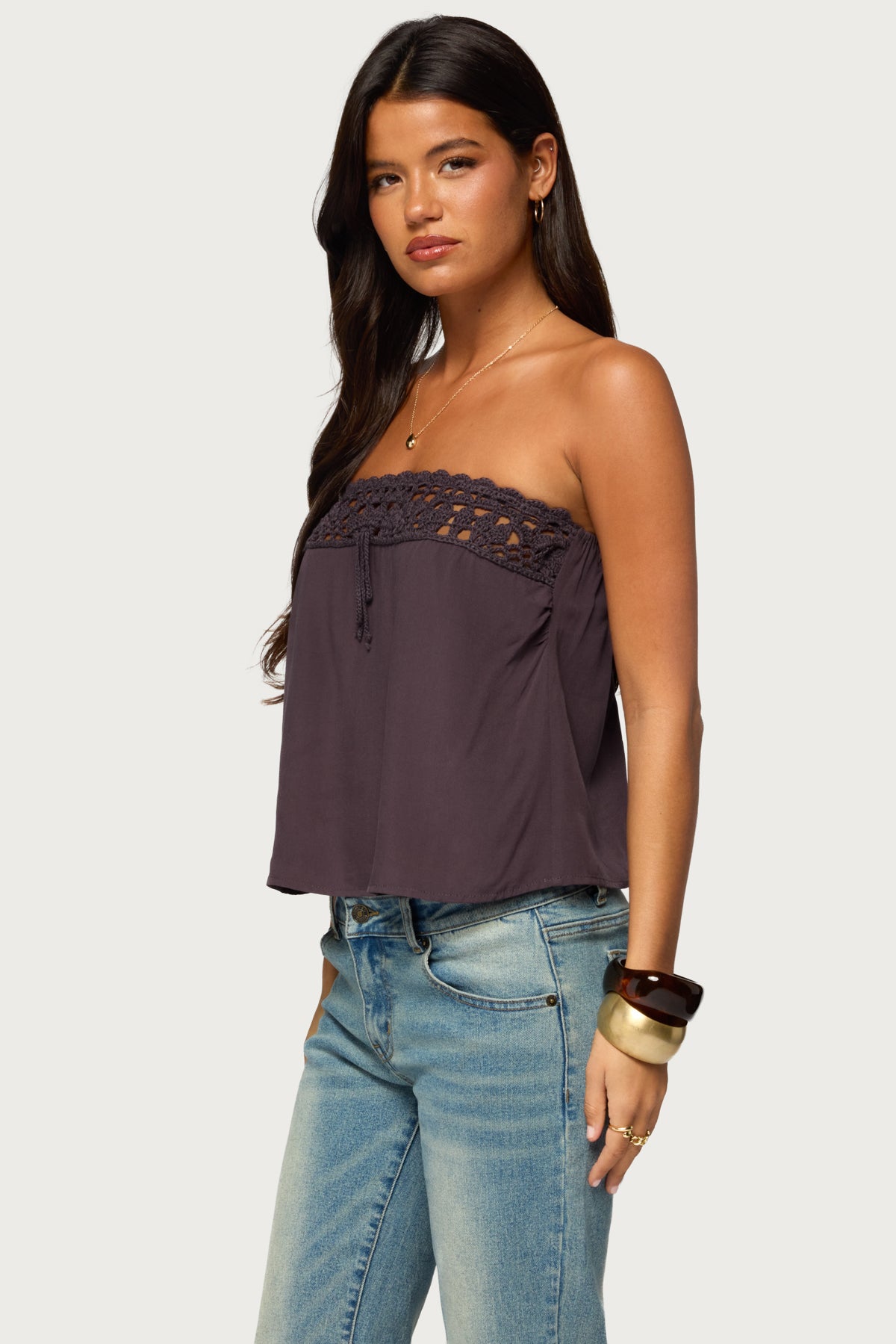 Pearle Crochet Trim Strapless Top