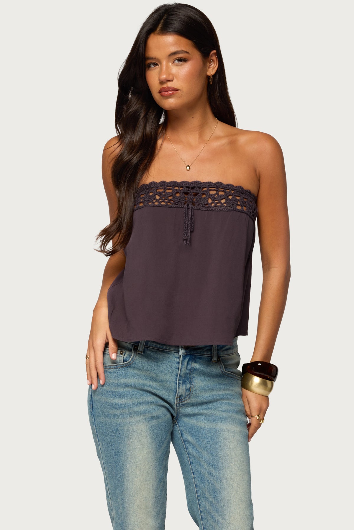 Pearle Crochet Trim Strapless Top