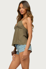 Nadine Embroidered Linen Look Top
