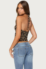 Leopard Keyhole Faux Leather Top