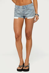 Star Studded Denim Micro Shorts