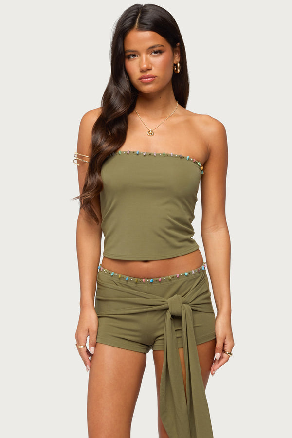 Monroah Bead Strapless Top