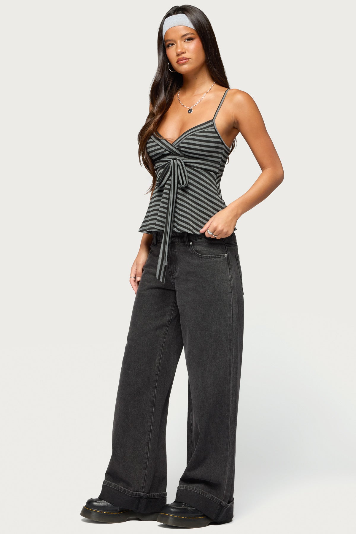 Kova Striped V Neck Babydoll Top