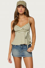 Kova Striped V Neck Babydoll Top