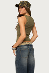 Pierced Grommet Ribbed Tank Top
