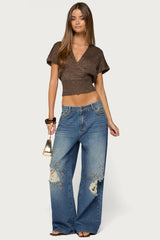 Eunia Studded Low Rise Baggy Jeans