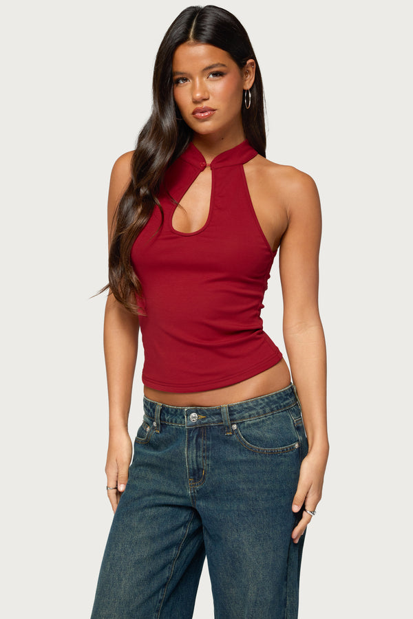 Darby High Neck Keyhole Top