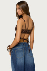 Dulcy Cutout Fringed Satin Effect Top
