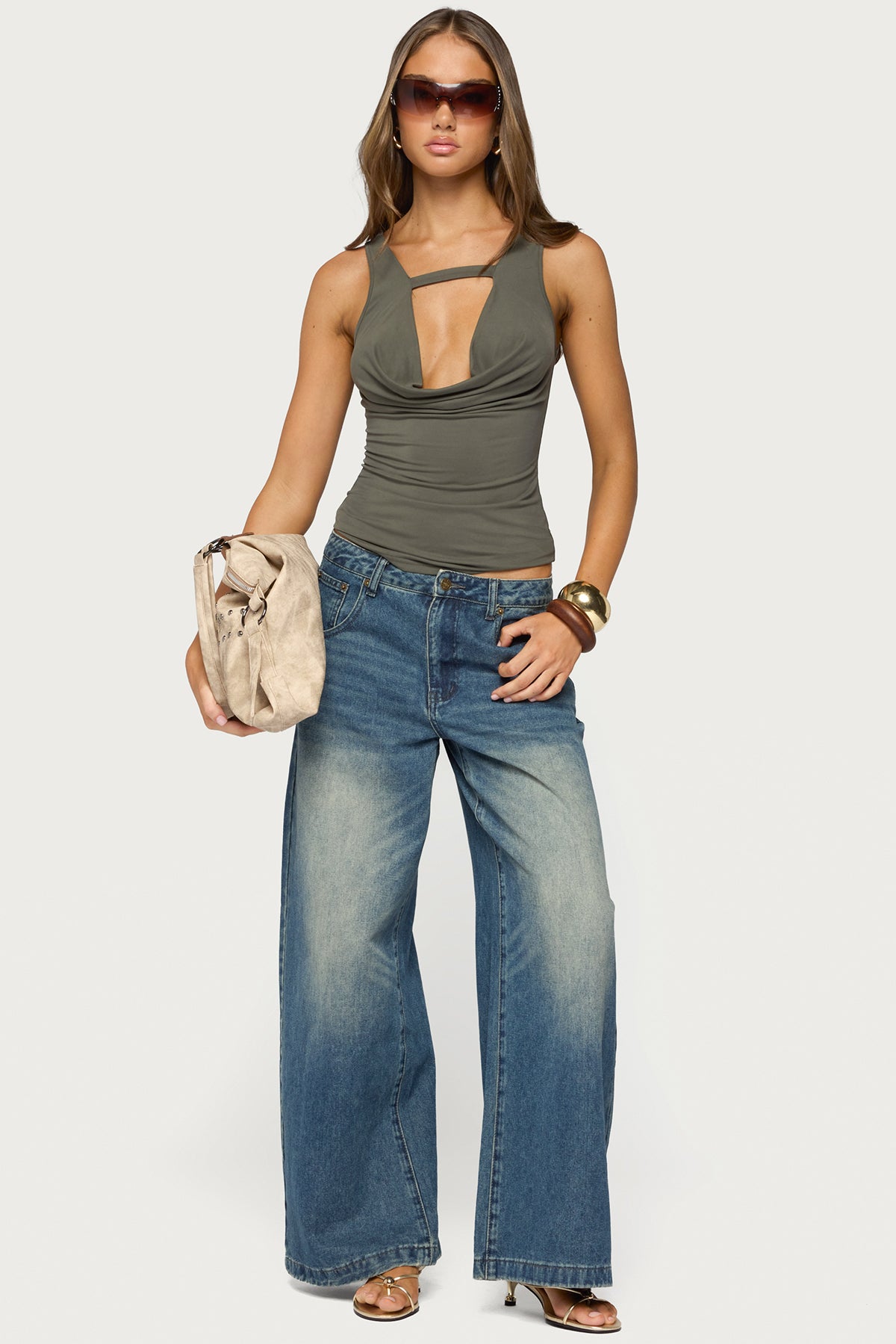 Emeri Deep Cowl Neck Cutout Top