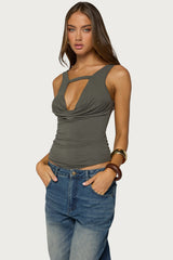 Emeri Deep Cowl Neck Cutout Top