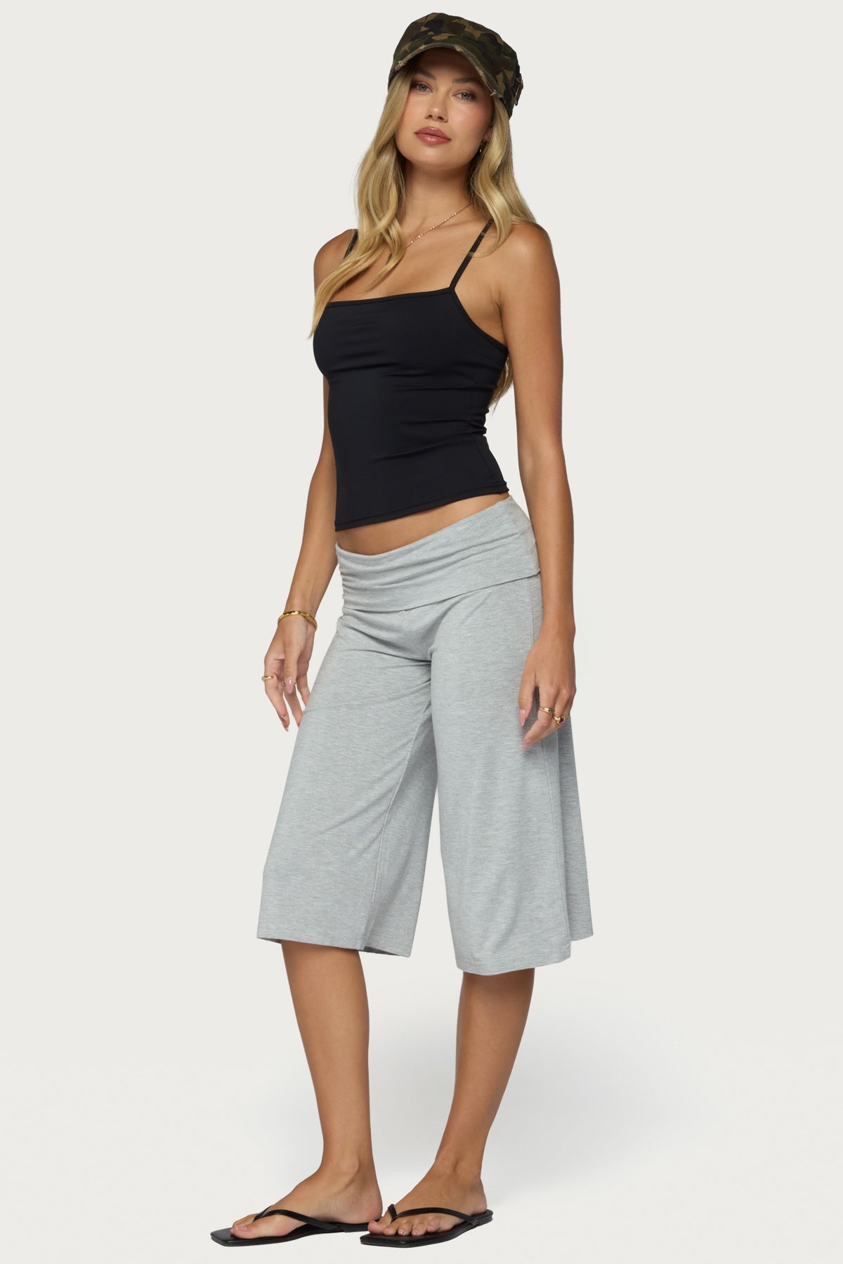 Shirly Wide Leg Foldover Capri Pants