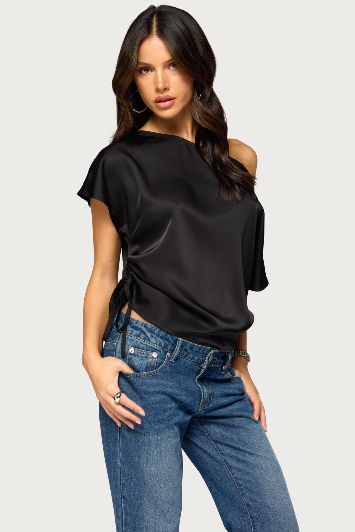 Jori Off Shoulder Satin Effect Top