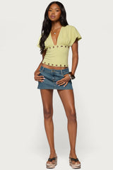 Isi Grommet Flutter Plunge Neck Top