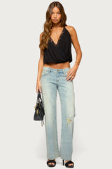 Eilen Lacey Wrap Halter Top