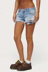 Catrine Plaid Pocket Denim Shorts