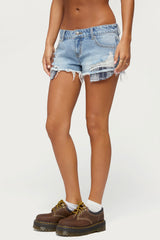 Catrine Plaid Pocket Denim Shorts
