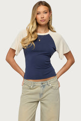 Fraise Contrast Back Tie Raglan Top