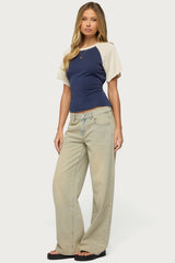 Fraise Contrast Back Tie Raglan Top