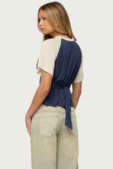 Fraise Contrast Back Tie Raglan Top