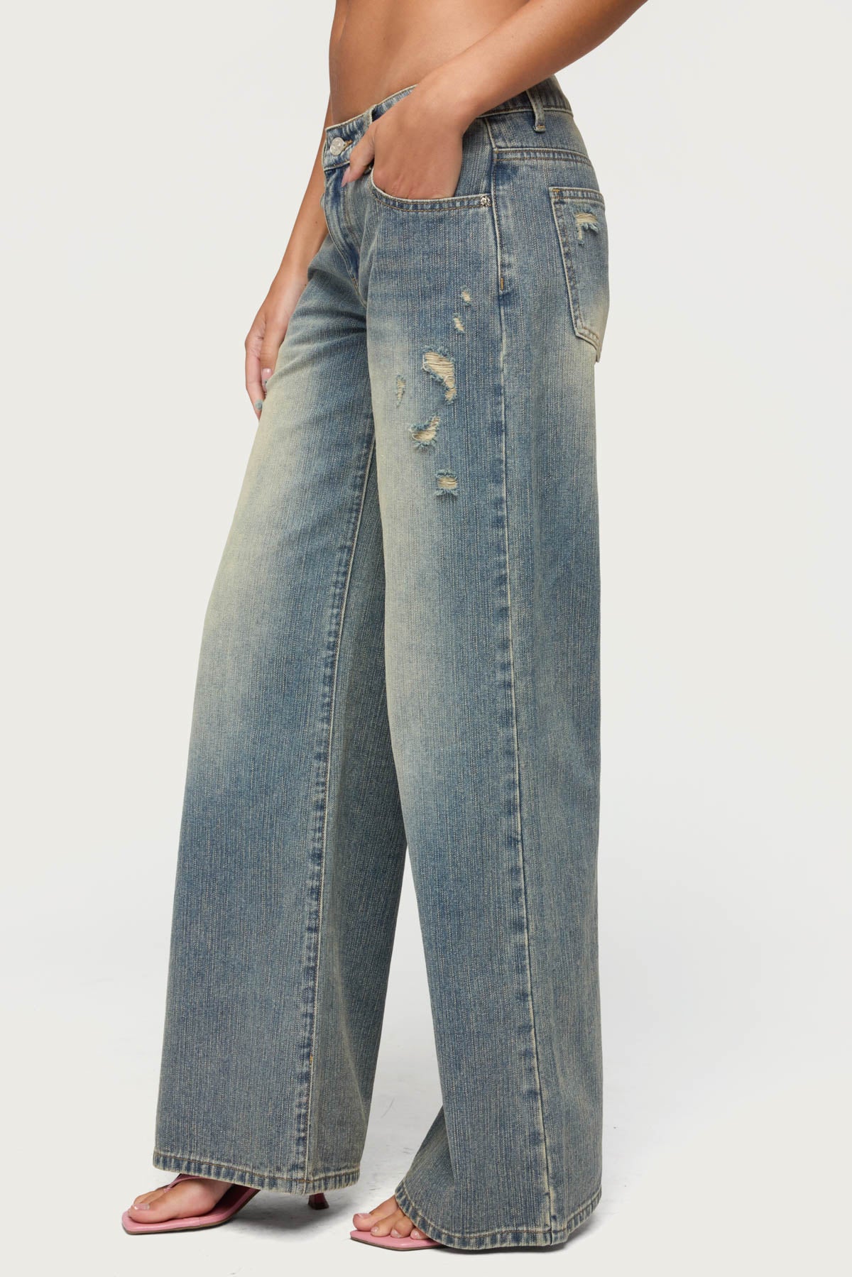 Noor Distressed Low Rise Baggy Jeans