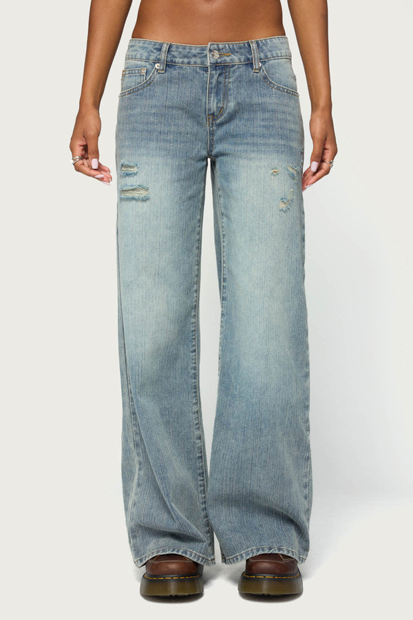 Noor Distressed Low Rise Baggy Jeans view 2