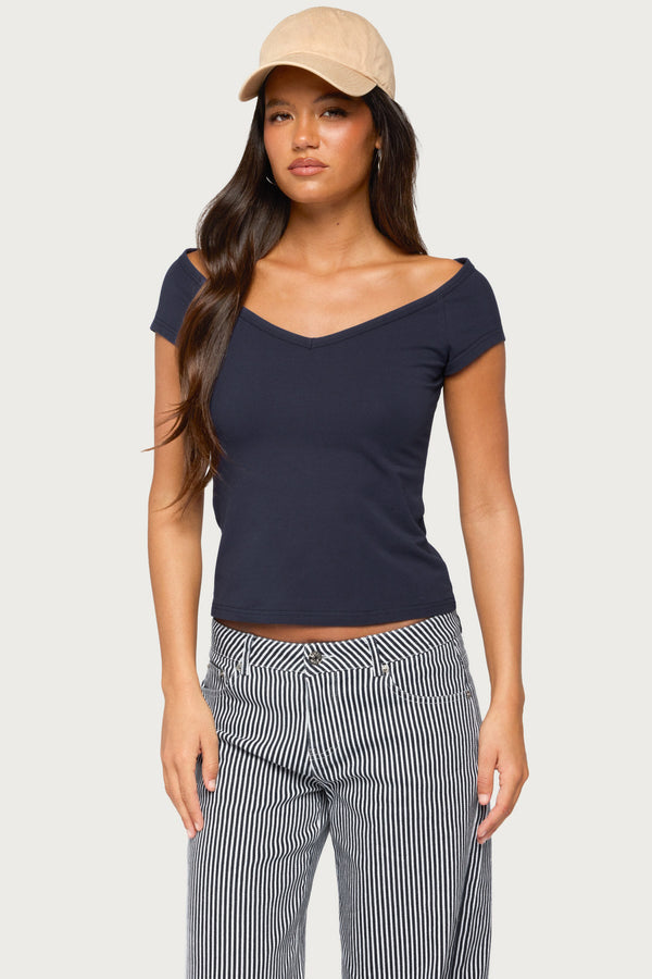 Calie Off Shoulder V Neck Top