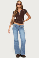 Jeena Front Pocket Henley T Shirt