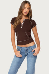 Jeena Front Pocket Henley T Shirt