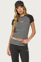 Stay Edikted Stripey Raglan T Shirt