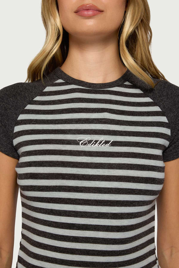 Stay Edikted Stripey Raglan T Shirt view 2