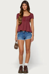 Jina Lacey Striped Babydoll Henley Top