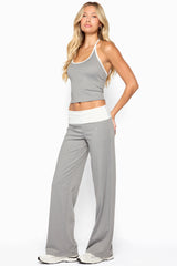 Dayna Contrast Foldover Straight Leg Pants