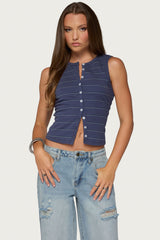 Brynne Striped Button Up Top