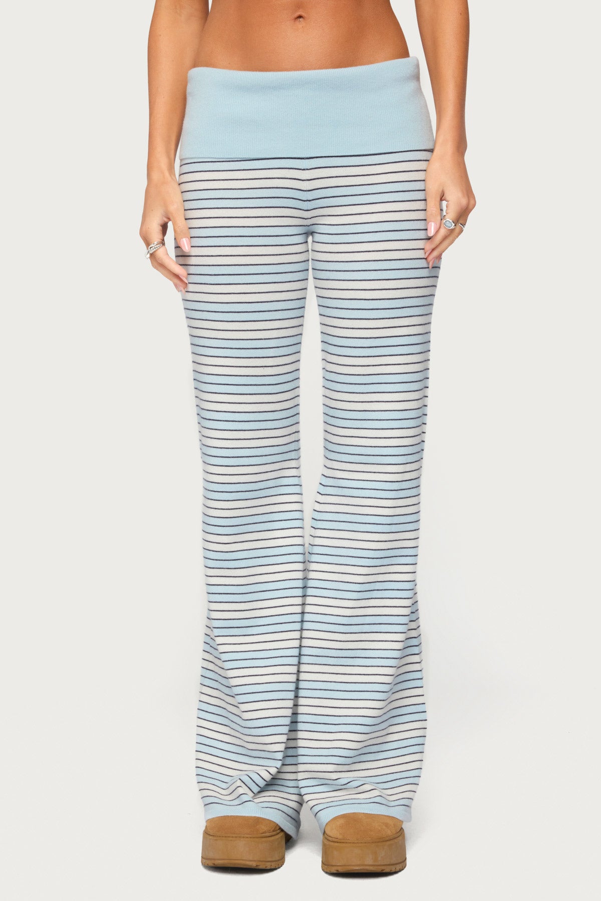 Jadie Foldover Striped Knit Pants