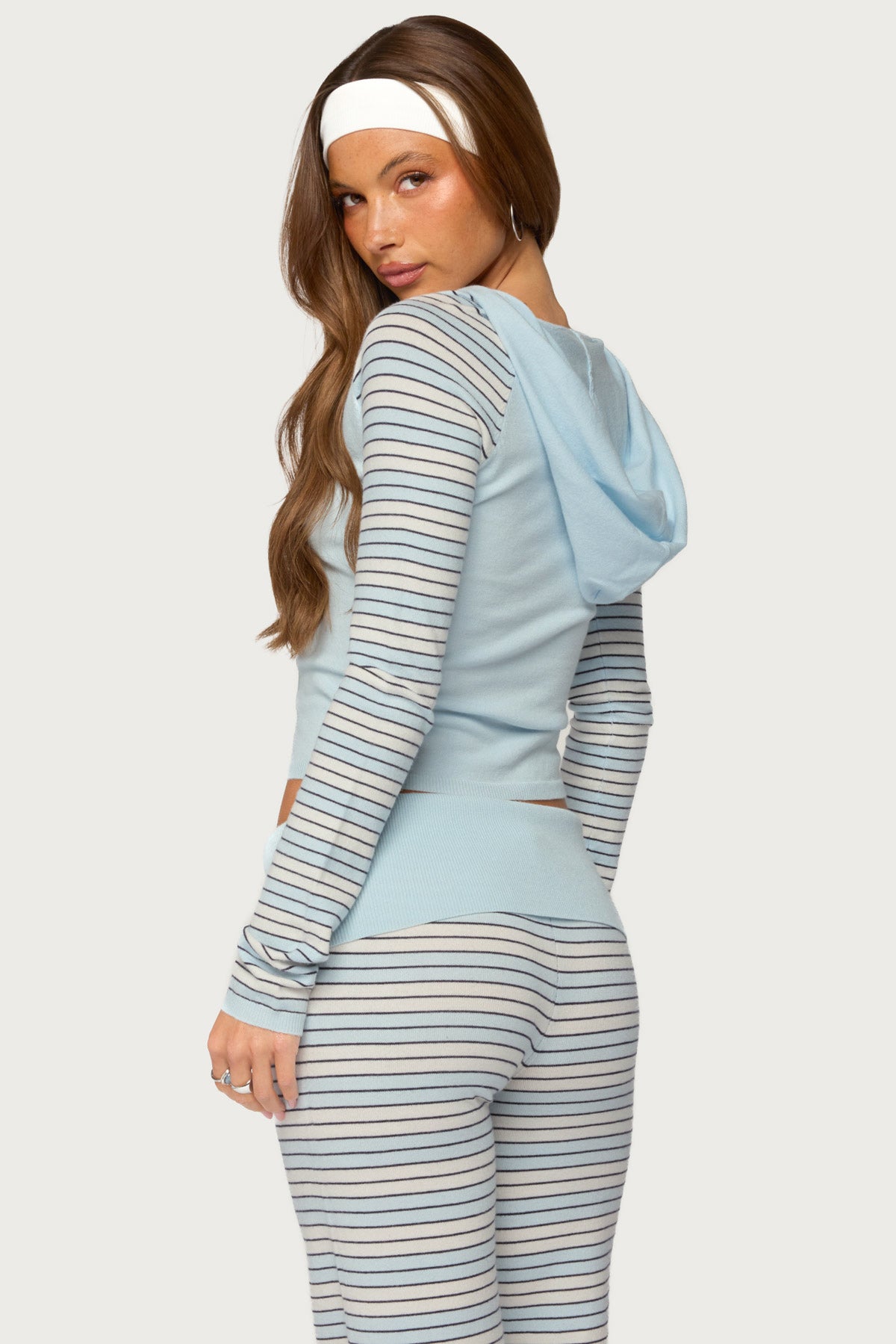 Jadie Stripey Knit Zip Up Hoodie
