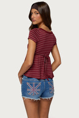 Jina Lacey Striped Babydoll Henley Top