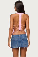 Satin Effect Backless Bead Chain Top