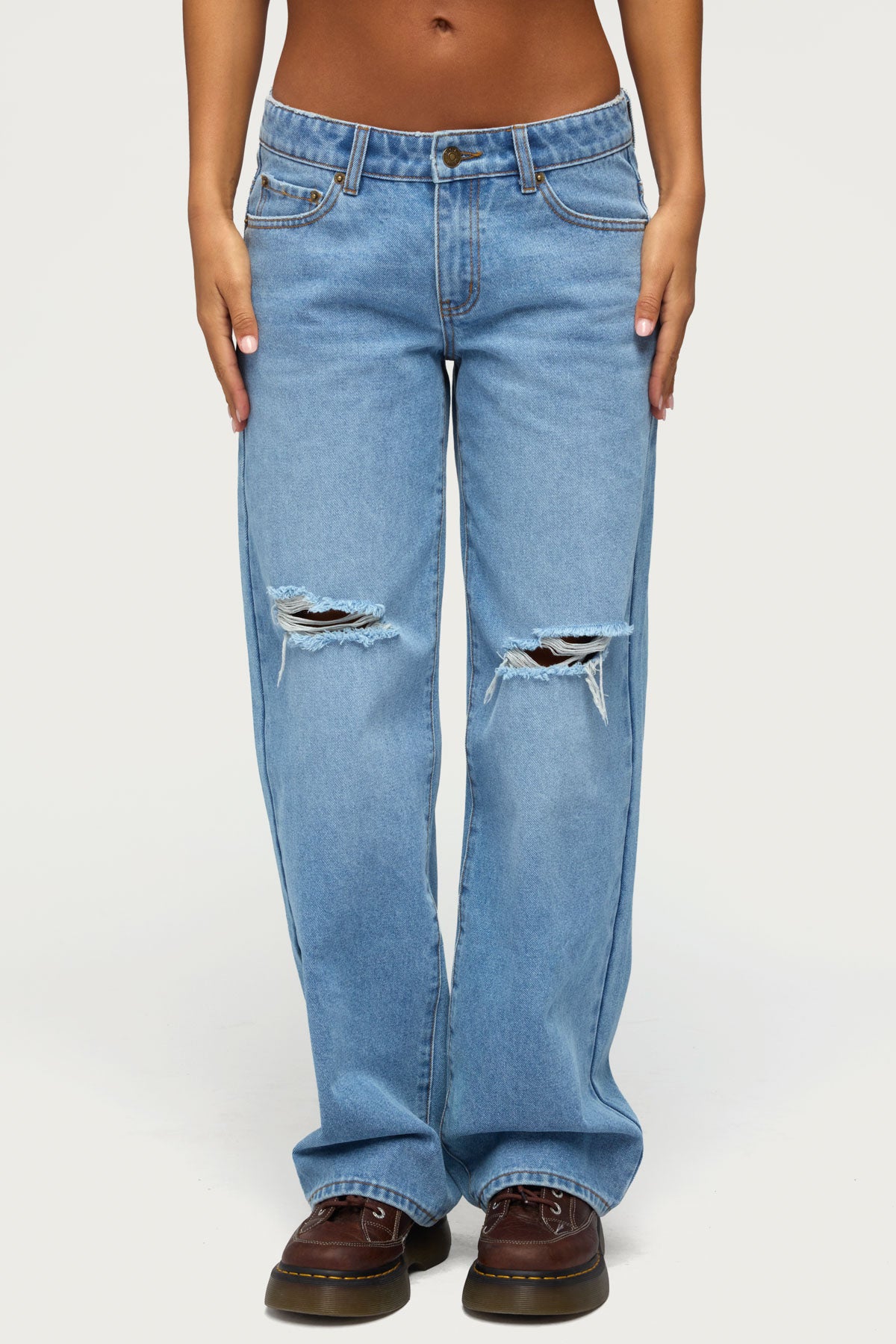 Juju Distressed Low Rise Baggy Jeans