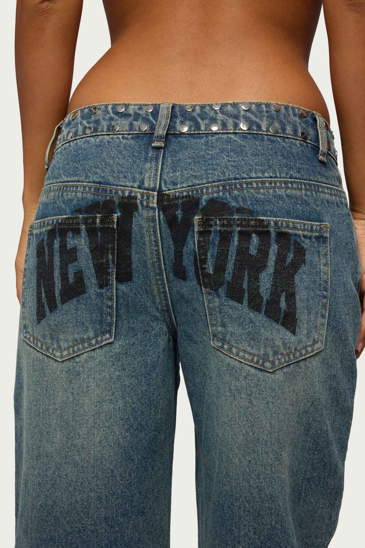 NYC Studded Low Rise Baggy Jeans