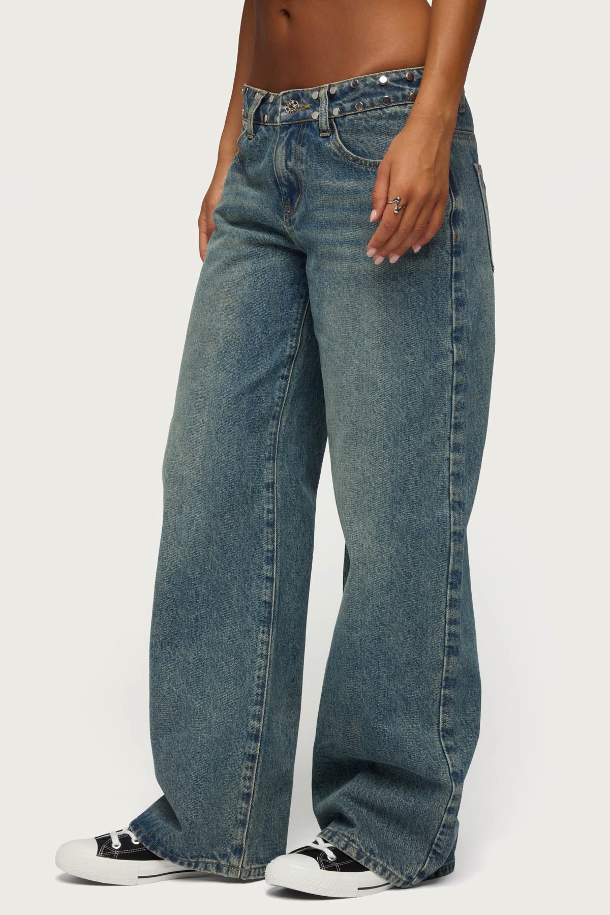 NYC Studded Low Rise Baggy Jeans