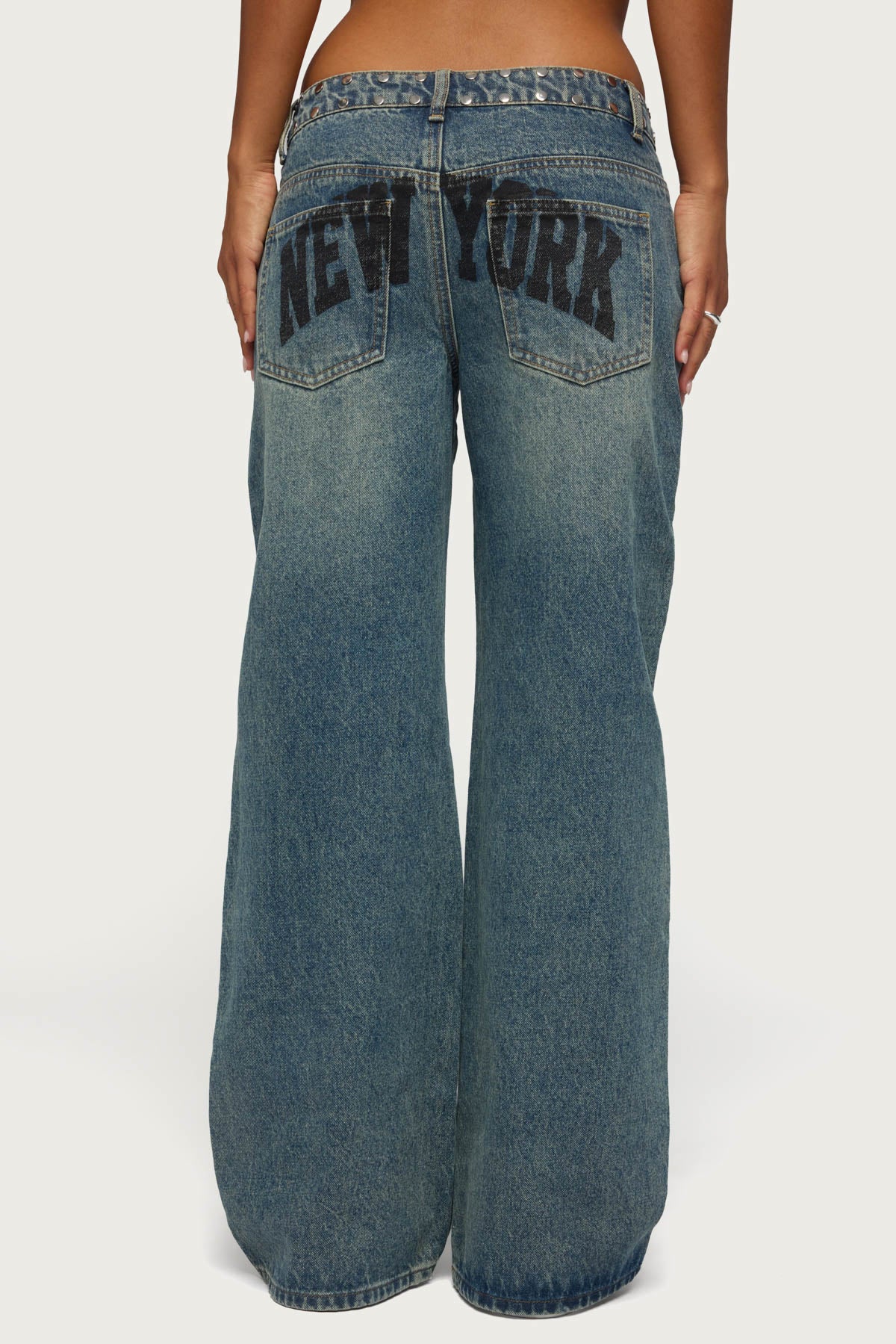 NYC Studded Low Rise Baggy Jeans
