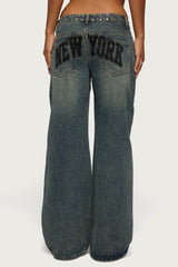 NYC Studded Low Rise Baggy Jeans