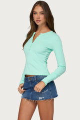 Yerin Long Sleeve Henley Ribbed Top