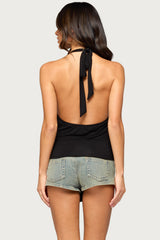 Dixi Buckle Draped Plunge Neck Top