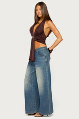 Dixi Buckle Draped Plunge Neck Top