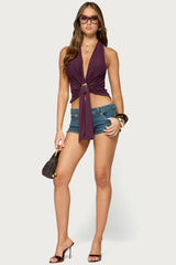 Dixi Buckle Draped Plunge Neck Top