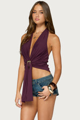 Dixi Buckle Draped Plunge Neck Top